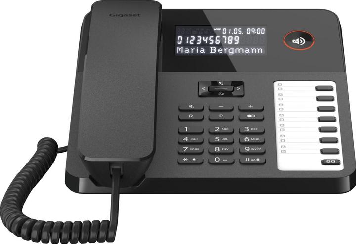 Produktbild Gigaset DESK 600 black corded desk and wall phone 7 direct dial keys phone book Hearing aid compatib