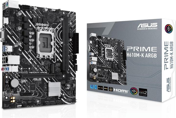 Actual product image ASUS MB PRIME -K ARGB Intel,1700,DDR5,mATX (LGA 1700, Intel H610, mATX)