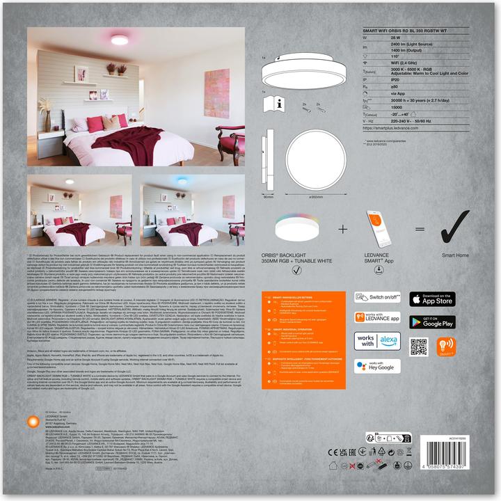 Image du produit Ledvance Smart+ Orbis Backlite Round white 35 cm 25W 1500 lum TW +RGB (2400 lm)