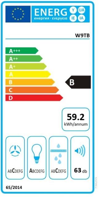 Energie-Label Gorenje W9TB Kaminhaube kopffrei 90cm sw (Wandhaube)