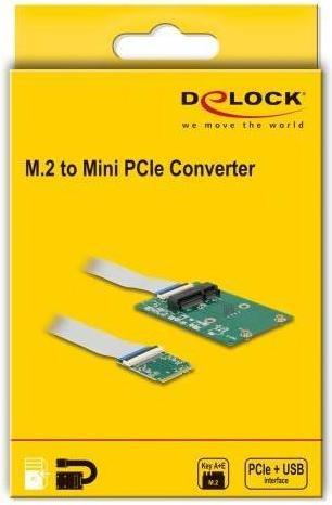 Produktbild Delock Konverter M.2 Key A+E Stecker > 1 x Mini PCIe Slot half size / full size mit flexiblem Kabel