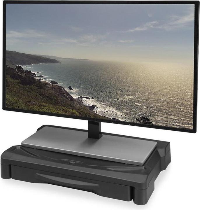 Immagine prodotto Supporto per monitor extra largo con cassetto, fino a 10 kg, altezza regolabile, nero