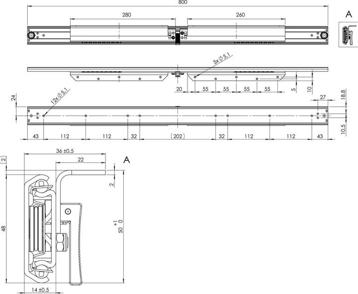 Produktbild Pöttker Ausziehtischführung BASIC SYNCHRON mit Bremse,Auszugslänge 1127 mm,verzinkt