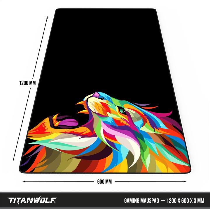 Produktbild Titanwolf Gaming Mauspad, XXXL Speed Mausmatte 1200 x 600 mm, Geschwindigkeit & Präzision, Colour Lion 2 (XXL)