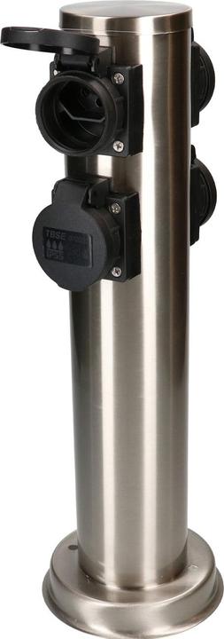 Actual product image Max Hauri Set of 2 round garden socket pillar with 4 type 13 sockets, IP55, black/silver (4 x, Type 13)