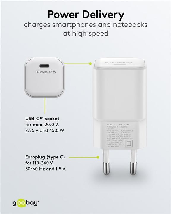 Image du produit Goobay Chargeur Rapide USB-C Nano avec technologie GaN (45 W)