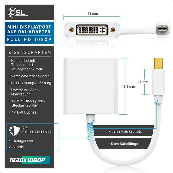 Immagine prodotto CSL Cavo adattatore da Mini DisplayPort a DVI (DVI, 11 cm)
