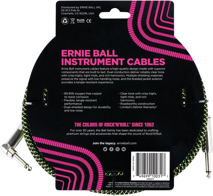 Produktbild Ernie Ball Instrumentenkabel 6077 – 3.05 m, Grün/Schwarz, Länge: 3.05 (3.05 m, Gerätespezifisch)