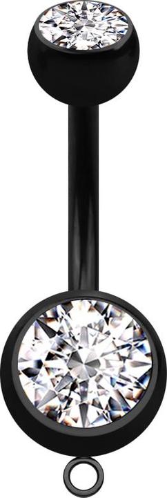Produktbild Star Piercing Banane schwarz mit zwei Kugeln Kristall silber und Ring für Anhänger (Chirurgenstahl 316L, ohne Messing)