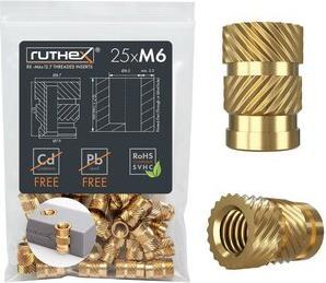 Immagine prodotto Ruthex M6 Gewindeeinsatz - 25 Stück RX-M6x12.7 Gewindebuchsen aus Messing