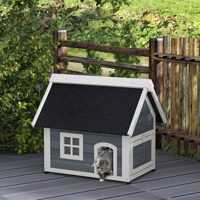 Produktbild Swisshandel24 Katzenhaus Holz, aufklappbar, Wetterfest, mit 3 Türen, Grau (Katze)
