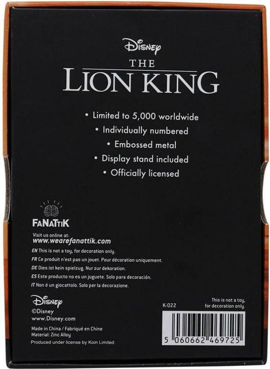 Produktbild Fanattik DISNEY - Roi Lion - Lingot en Métal - Limited Edition