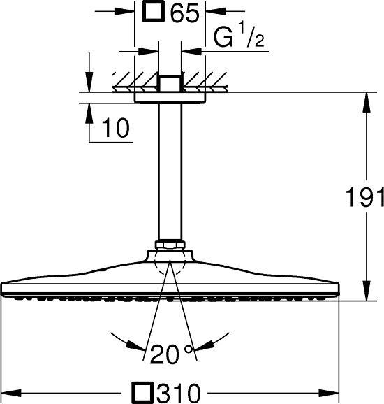 Actual product image Grohe Overhead shower set Rainshower Mono Cube 310 EcoJoy 26566000 31x31 cm incl. ceiling (9 l/min)