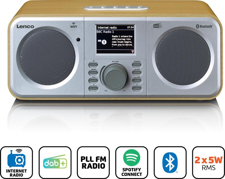 Productafbeelding Lenco DIR-141 (FM, DAB+, PLL, VHF, Internet radio, Bluetooth, WiFi)