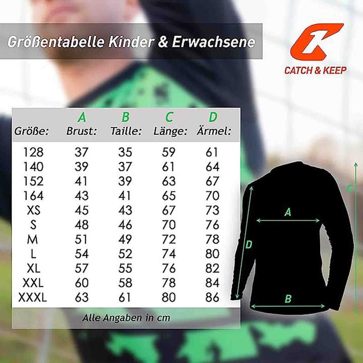 Produktbild Catch & Keep Trikot Protection Torwarttrikot Gr. M Grün-Schwarz Fussball Torwart Shirt Oberteil (M)