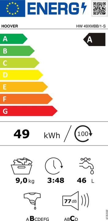 Energy Label Hoover HW 49XMBB/1-S (9 kg, Left)