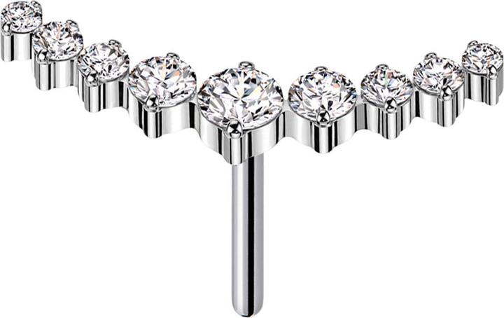 Star Piercing Threadless gebogen silber neun runde Kristalle silber (ohne Messing, Titan G23)