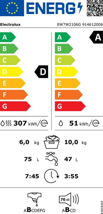 Energy Label Electrolux EW7W2106G Washer-dryer 106 Kg Class D