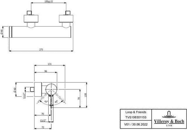 Actual product image Villeroy & Boch V&B EH-Brauseb LOOP & FRIENDS wall mounting, 273x108x96mm chrome