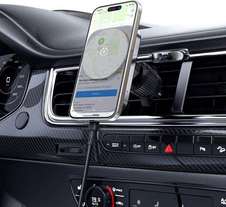 Actual product image Acefast D18 car holder with MagSafe / Qi inductive charger + USB-A USB-C cable - black