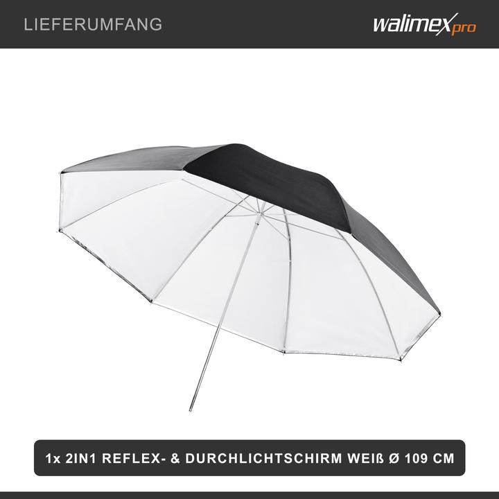 Produktbild Walimex 2in1 Reflex- Durchlichtschirm weiss 109 (Schirmreflektor, 109 cm)
