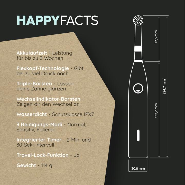 Immagine prodotto happybrush Happy Brush ECO R2 Allblack + 3 ricariche (Spazzolino oscillante)