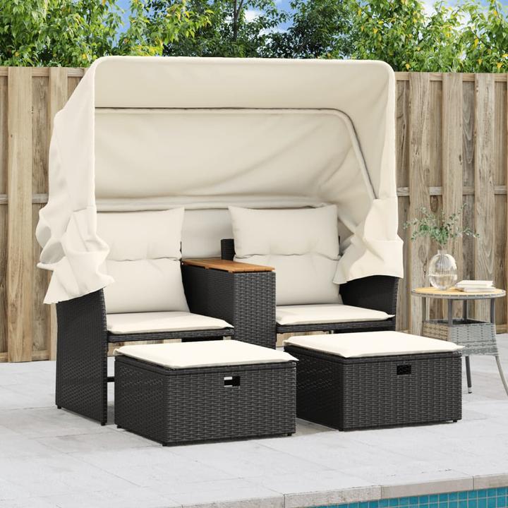 Immagine prodotto VidaXL Divano da giardino a 2 posti con tettoia e sgabelli