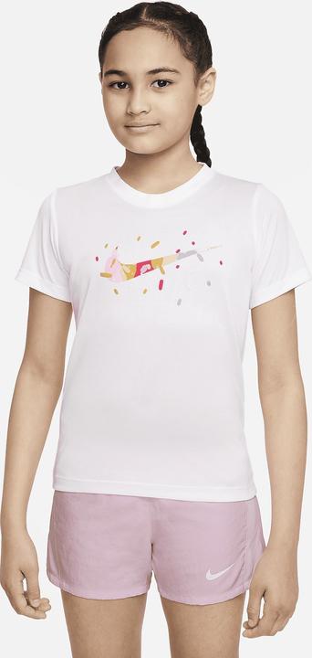 Nike Girls Short Sleeve T-Shirt Dri-Fit, White, DV0559-100, XL (XL)