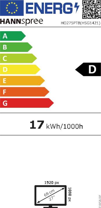 Energy Label Hannspree HO275PTB -TOUCH VGA+HDMI+DP (1920 x 1080 pixels, 27")