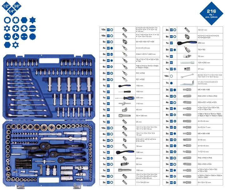 Actual product image Brilliant Tools Socket wrench set, 216 pcs., 1/4, 3/8, 1/2 (3/8", 1/2", 1/4")