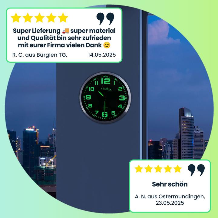 Produktbild Casativo Funk-Wanduhr mit laufruhigem Quarz-Uhrwerk, nachleuchtend, 2er-Set