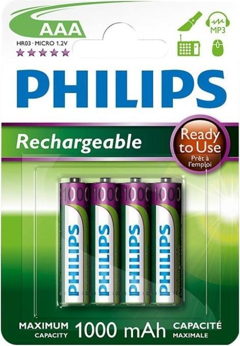 Productafbeelding Philips Oplaadbare batterij AAA 4 stuks (4 Pcs., AAA, 1000 mAh)