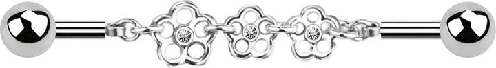 Actual product image Star Piercing Barbell silber Kette mit drei Blumen (Surgical steel 316L, Brass)