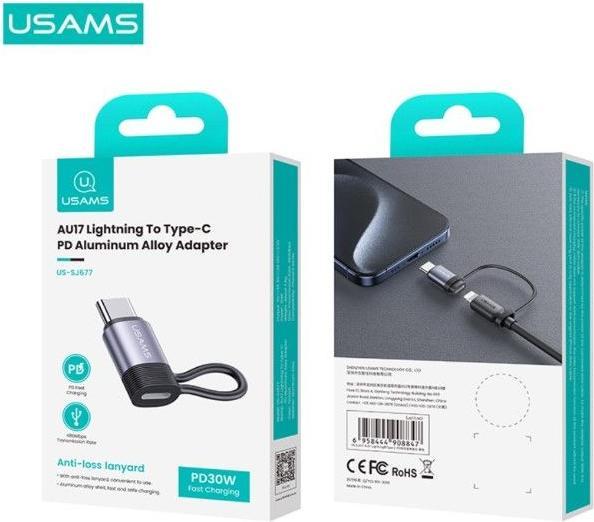 Actual product image Usams Adapter AU17 Lightning - USB-C 30W stalowy/aluminium SJ677LN01 (US-SJ677) (USB Type C, Lightning)