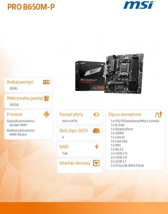 Produktbild MSI Pro B650M-P (AM5, AMD B650, Mini-ATX)