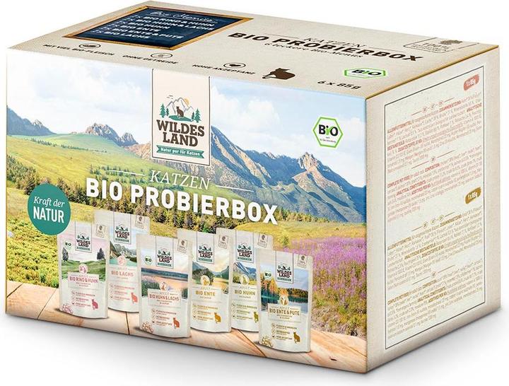 Produktbild Wildes Land Nassfutter Adult BIO Probierbox, 6 x 85 g (Adult, 6 Stk., 620 g)