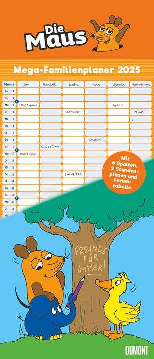 Produktbild Die Maus 2025 – Mega-Familienkalender mit 6 Spalten – Familienplaner mit 2 Stundenplänen und (30 x 70 cm, Deutsch)