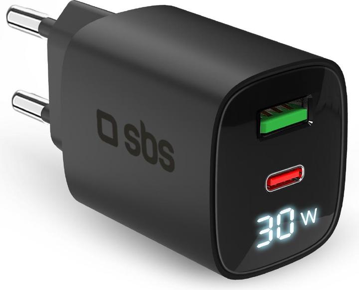 Immagine prodotto SBS Caricatore da viaggio PD 30W USB-C/18W USB LCD GaN nero (30 W)