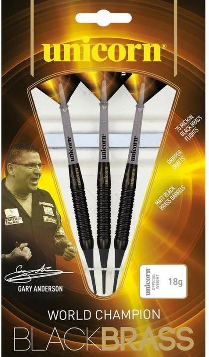 Actual product image Unicorn Black Brass Gary Anderson Soft Darts (16 g)