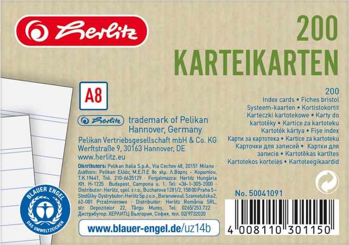 Immagine prodotto Herlitz Cartoncino rivestito Blue Angel 200s (A8, 180 g/m², 200 x)