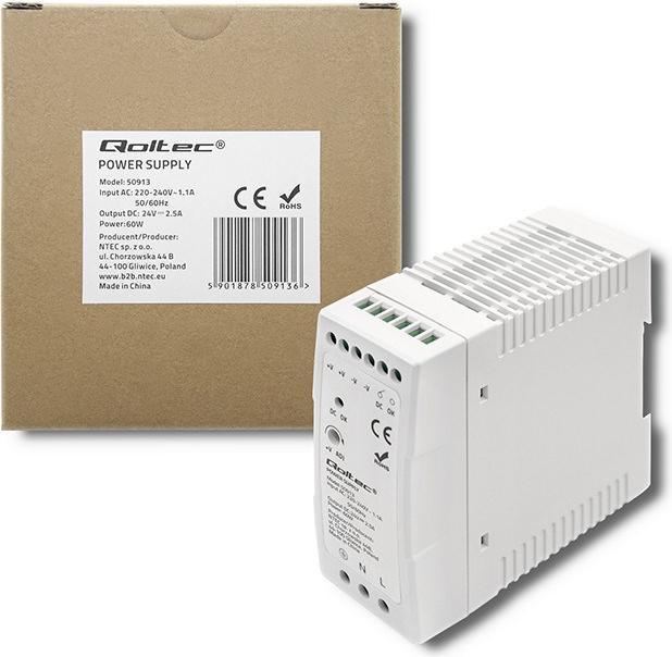 Image du produit Qoltec Alimentation pour rail DIN | 60W | 24V | 2 5 A | Blanc | Mince (60 W)
