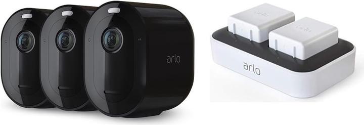 Immagine prodotto Arlo Pro 4 Spotlight, kit 3 telecamerea nere con doppia base di ricarica