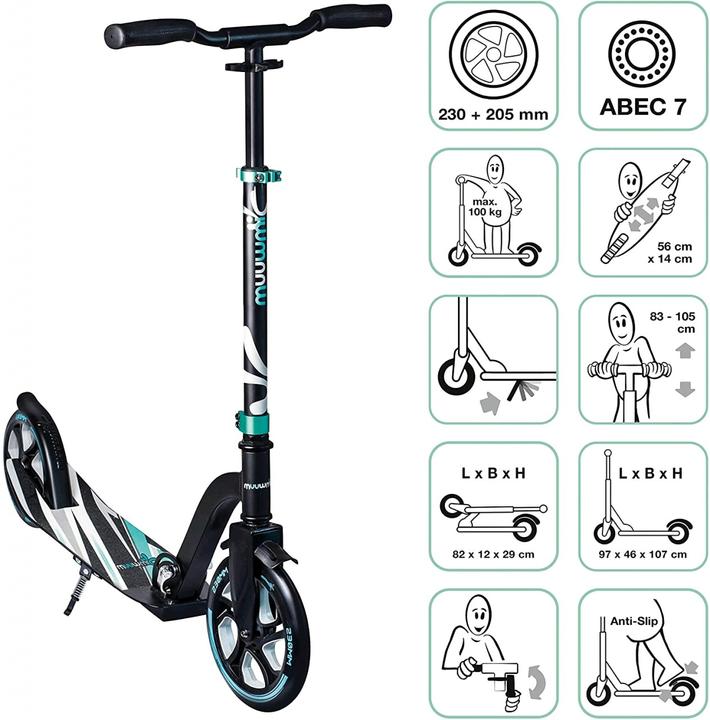 Actual product image Muuwmi Aluminium Scooter Pro - Pedal Scooter, 230/205 mm, ABEC 7,, height adjustable, XL deck, BMX