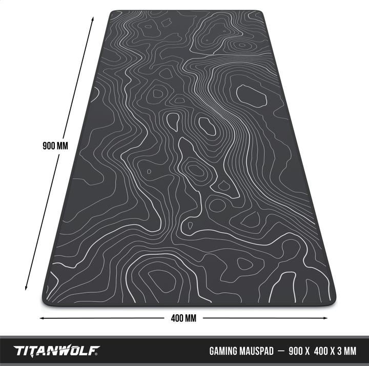 Produktbild Titanwolf Gaming Mauspad XXL, glattes Stoffgewebe, Speed Mausmatte 900 x 400 mm grosse Fläche, Topography (XXL)