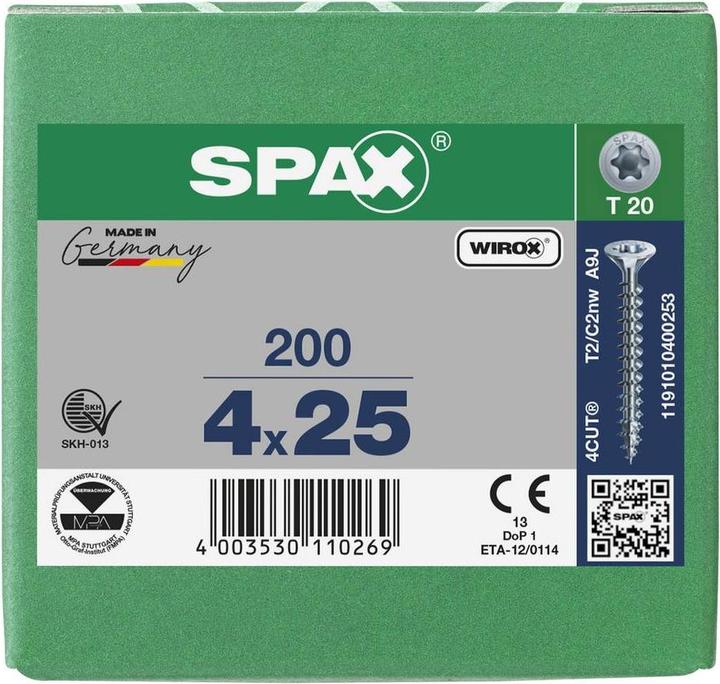 Produktbild Spax Universalschrauben 4 x 25 mm, 200 Stück (200 Schrauben pro Stück)