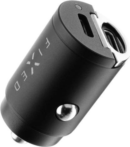 Actual product image Fixed Dual USB-C Car Charger 30W + USB-C/Lightning Cable, black