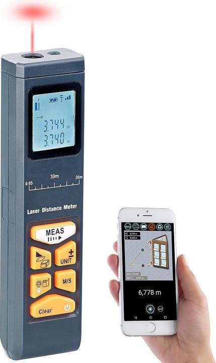 Produktbild AGT Laser-Entfernungsmesser mit LCD & Bluetooth (30 m, 639 nm)