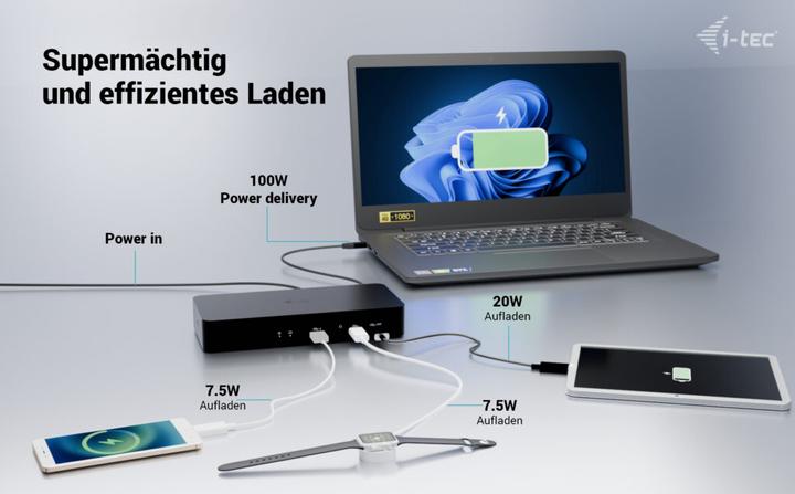 Image du produit i-tec USB-C/A Intelligent Dual DS+PD100W, universel (USB-C, 9 Ports)