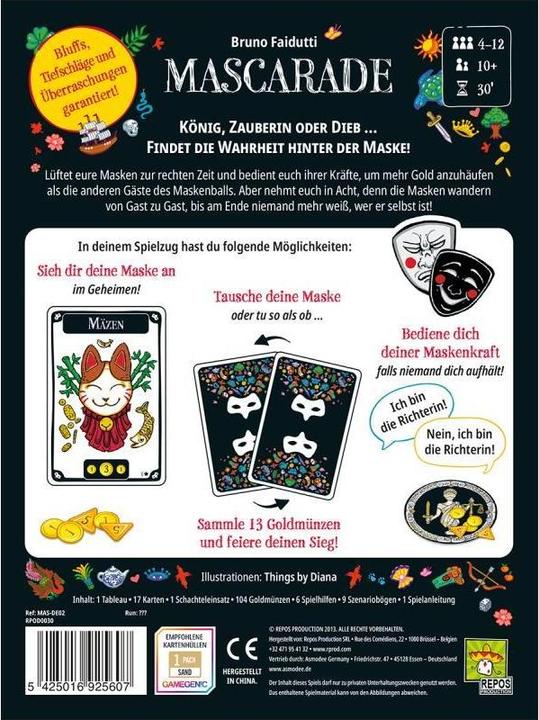Image du produit Repos Production RPOD0030 - Mascarade - Jeu de cartes, pour 4-12 joueurs, à partir de 10 ans (édition DE) (Allemand)