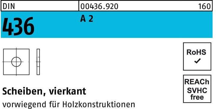 Produktbild Unterlegscheibe DIN 436 vierkant 13,5x 40 x 4 A 2
